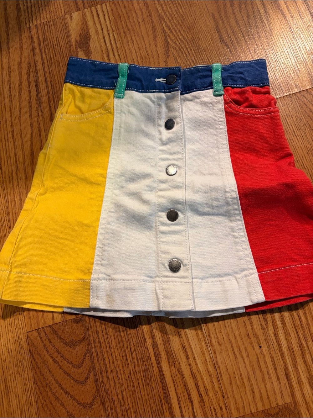 Colorblock Button-Front Kids Skirt - Yellow, White & Red